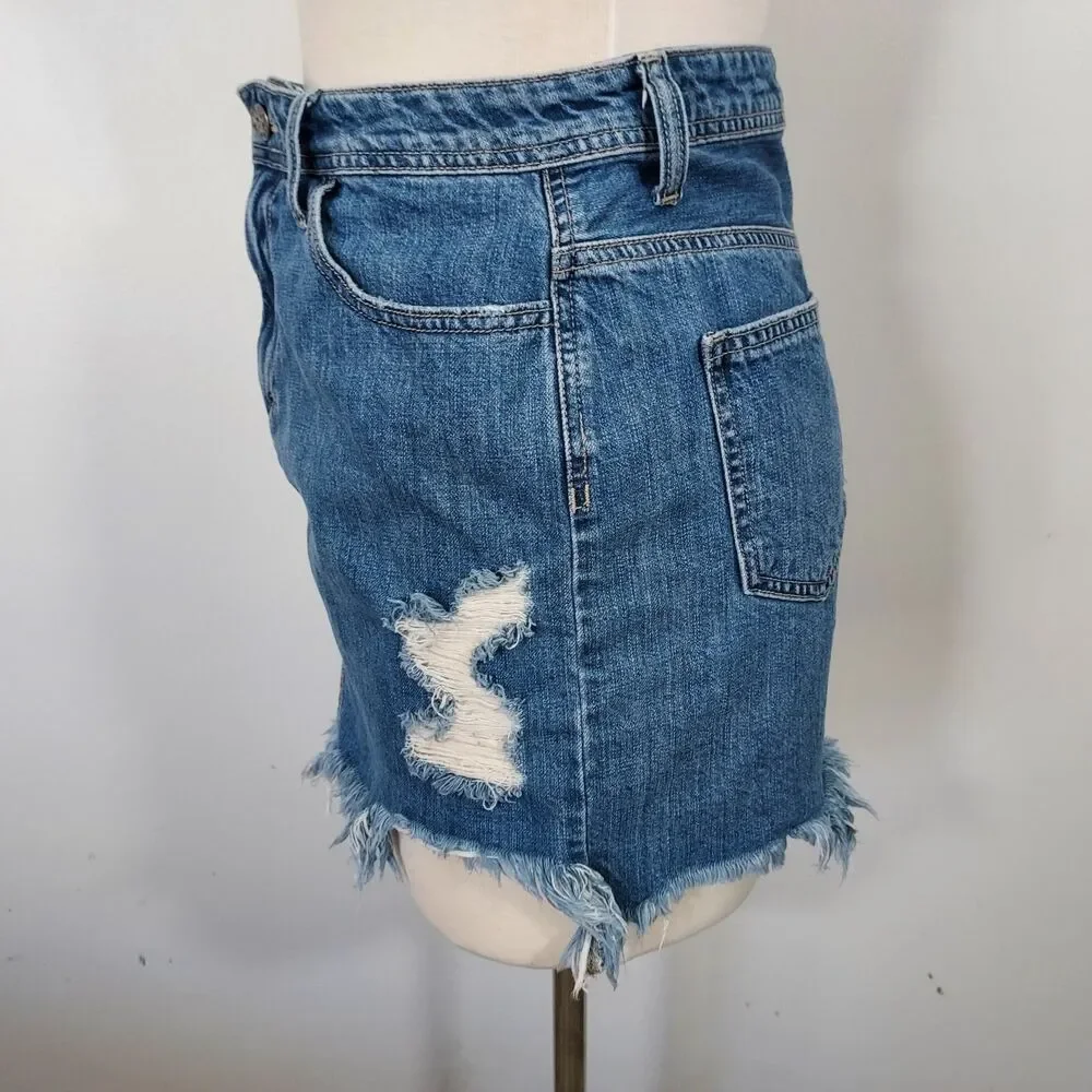 Cello Jeans Distressed Blue Denim Mini Skirt Raw Hem Size Large Destroyed - Picture 4 of 13